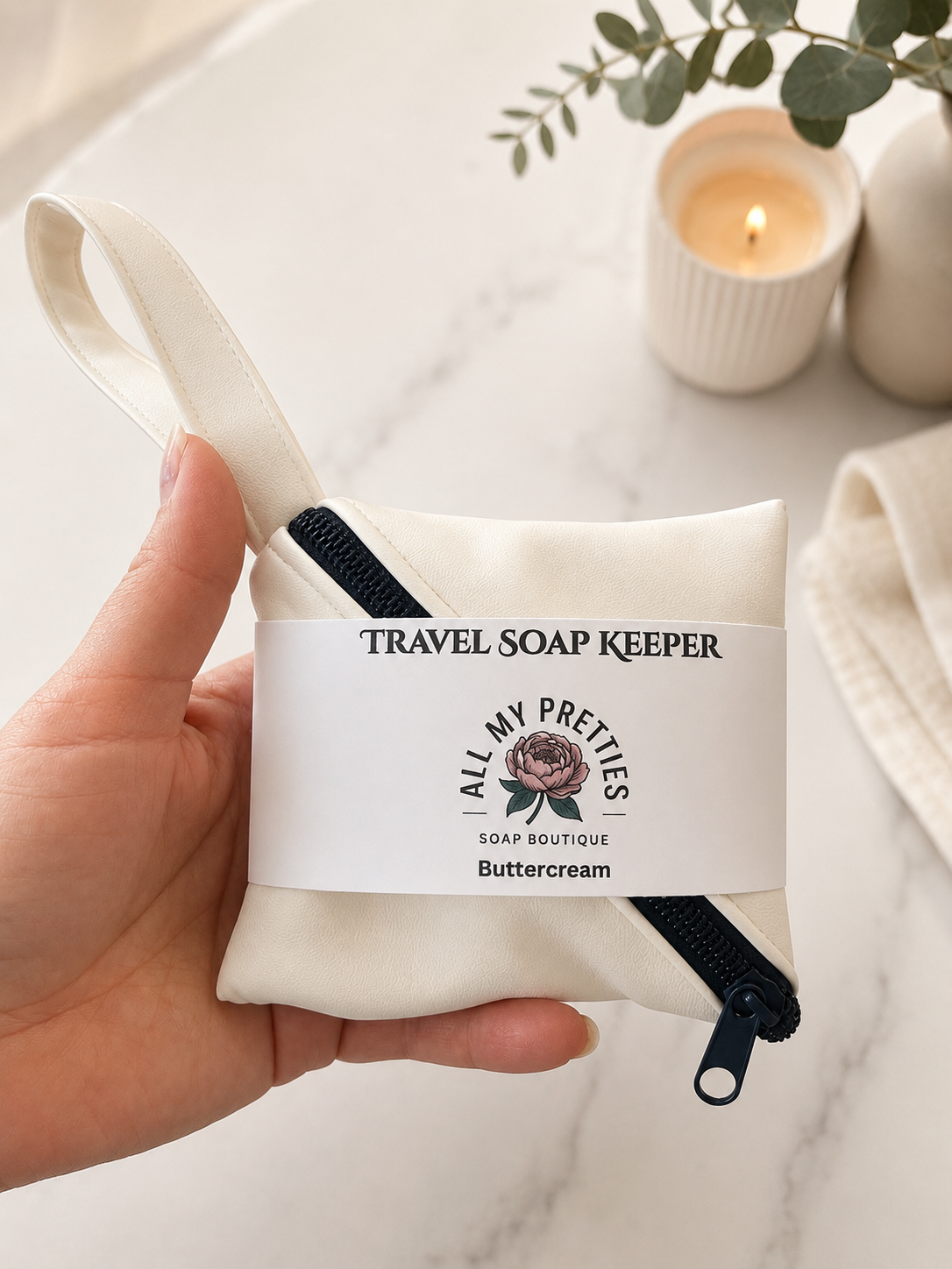Buttercream PU Premium Vegan Leather Travel Soap Keeper